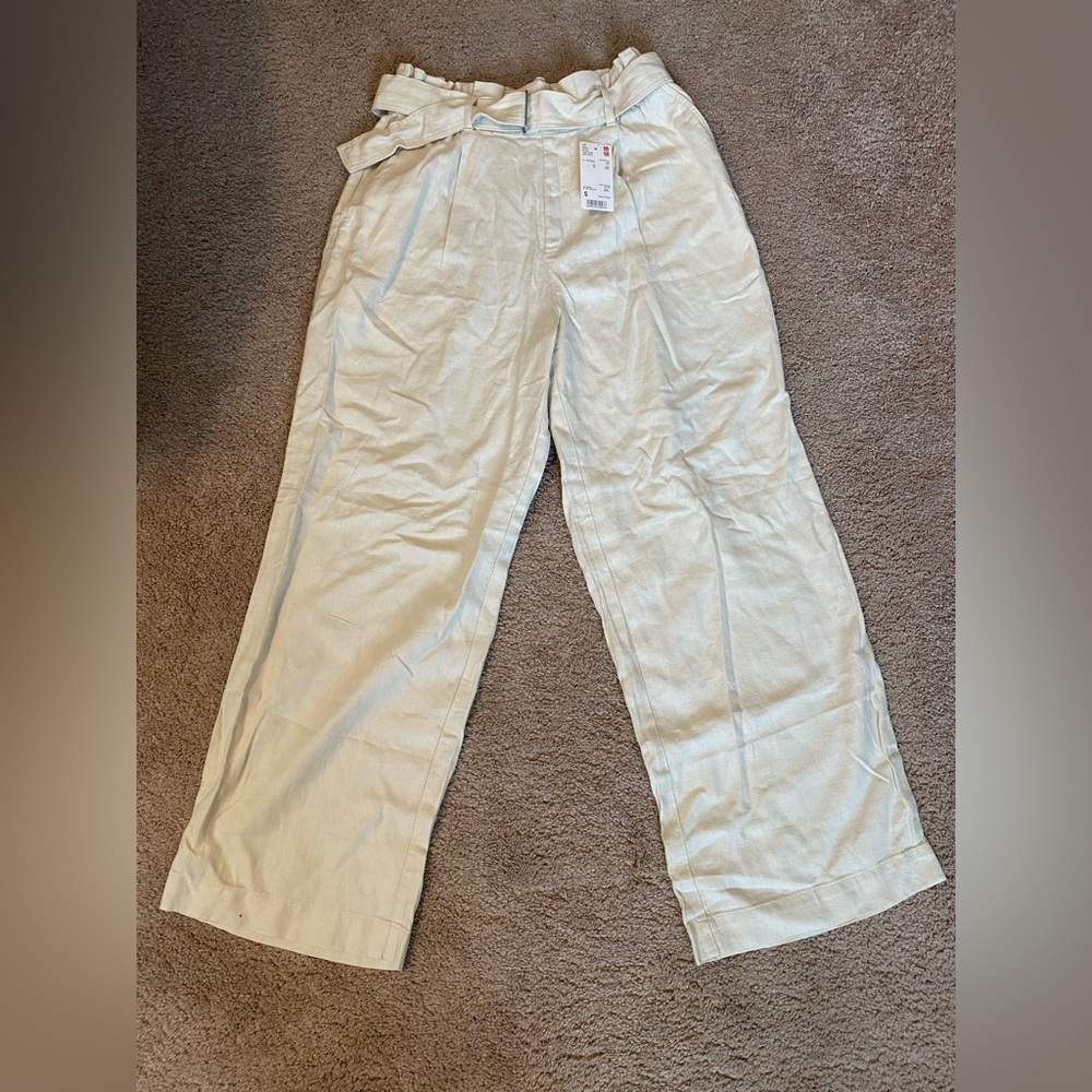 Uniqlo Women Belted Linen Rayon Wide Pants Size S